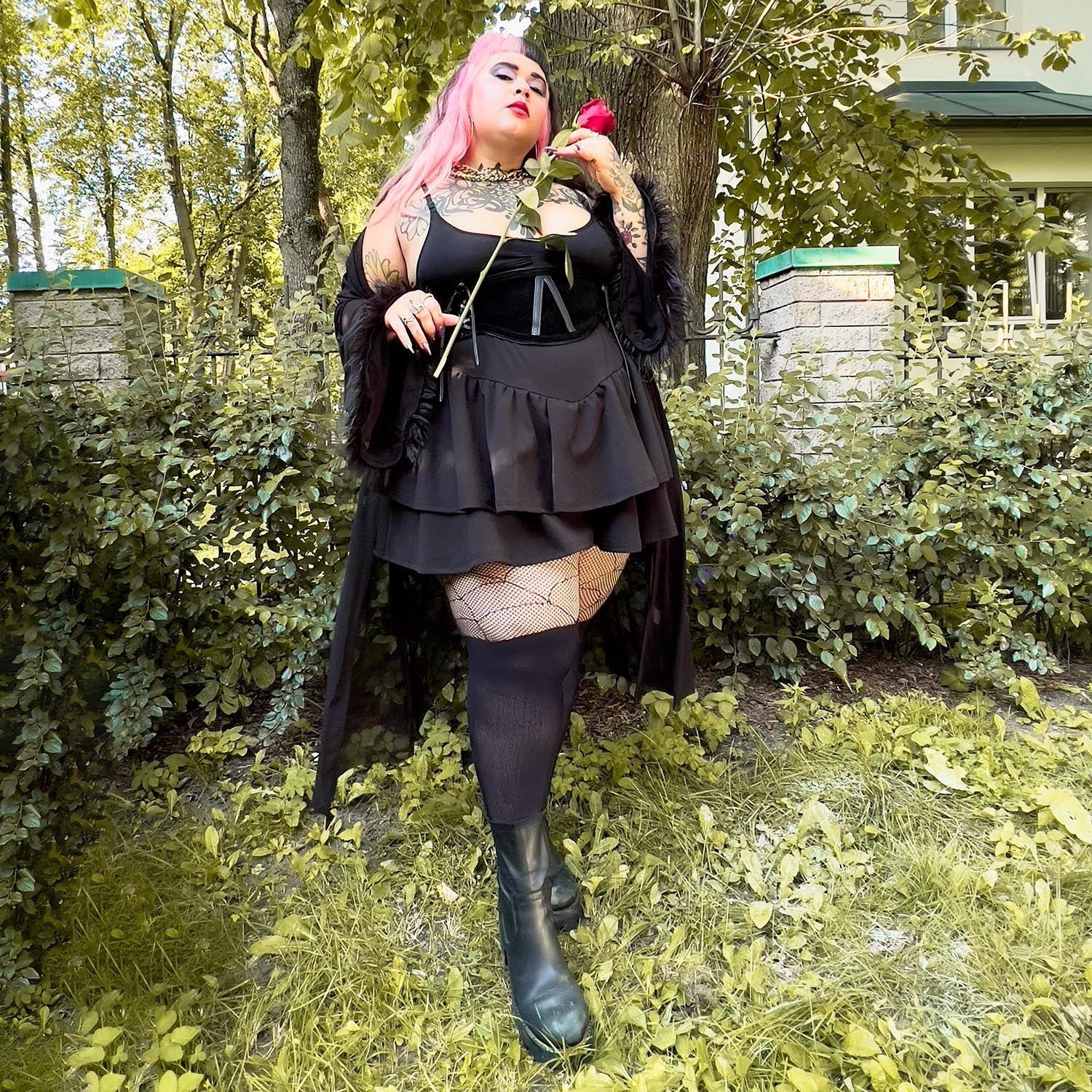 Mock Garter Fishnets - Venom
