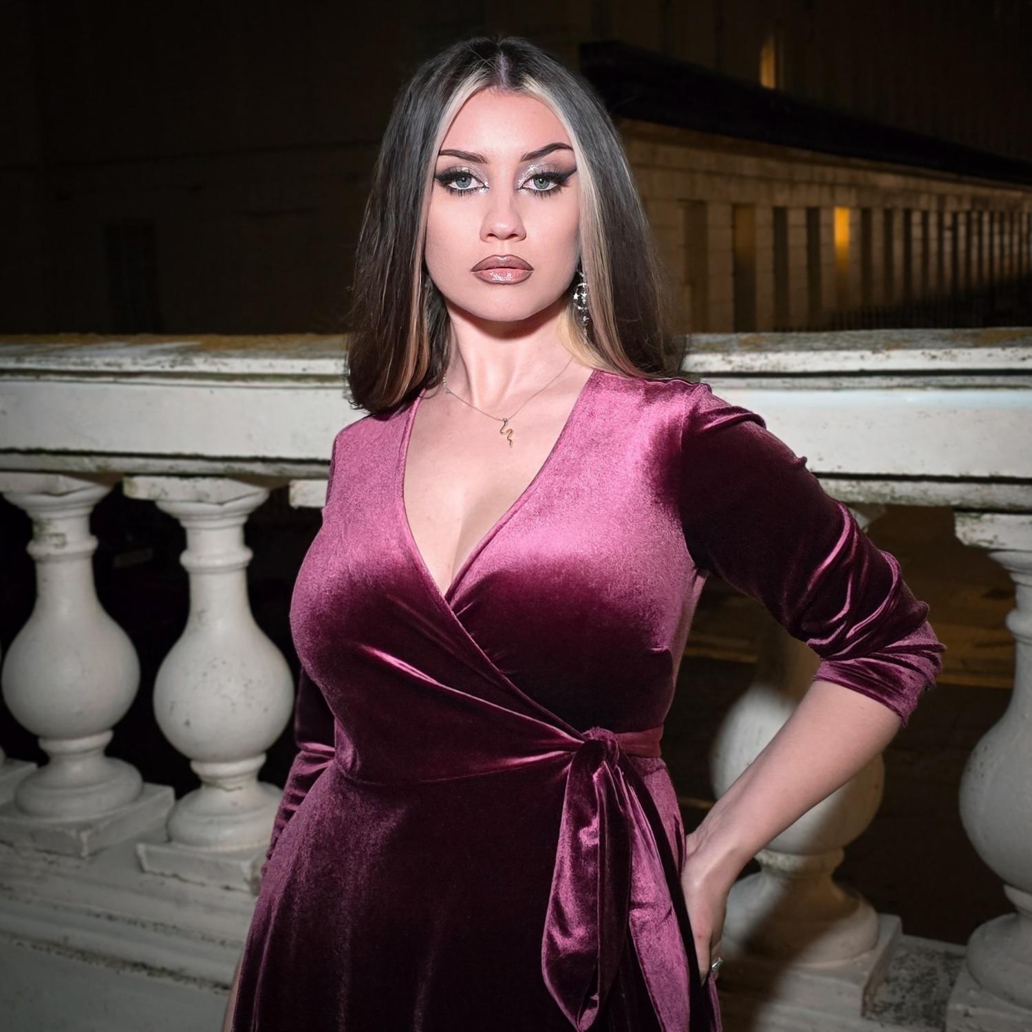 Velvet Wrap Dress - Cherry