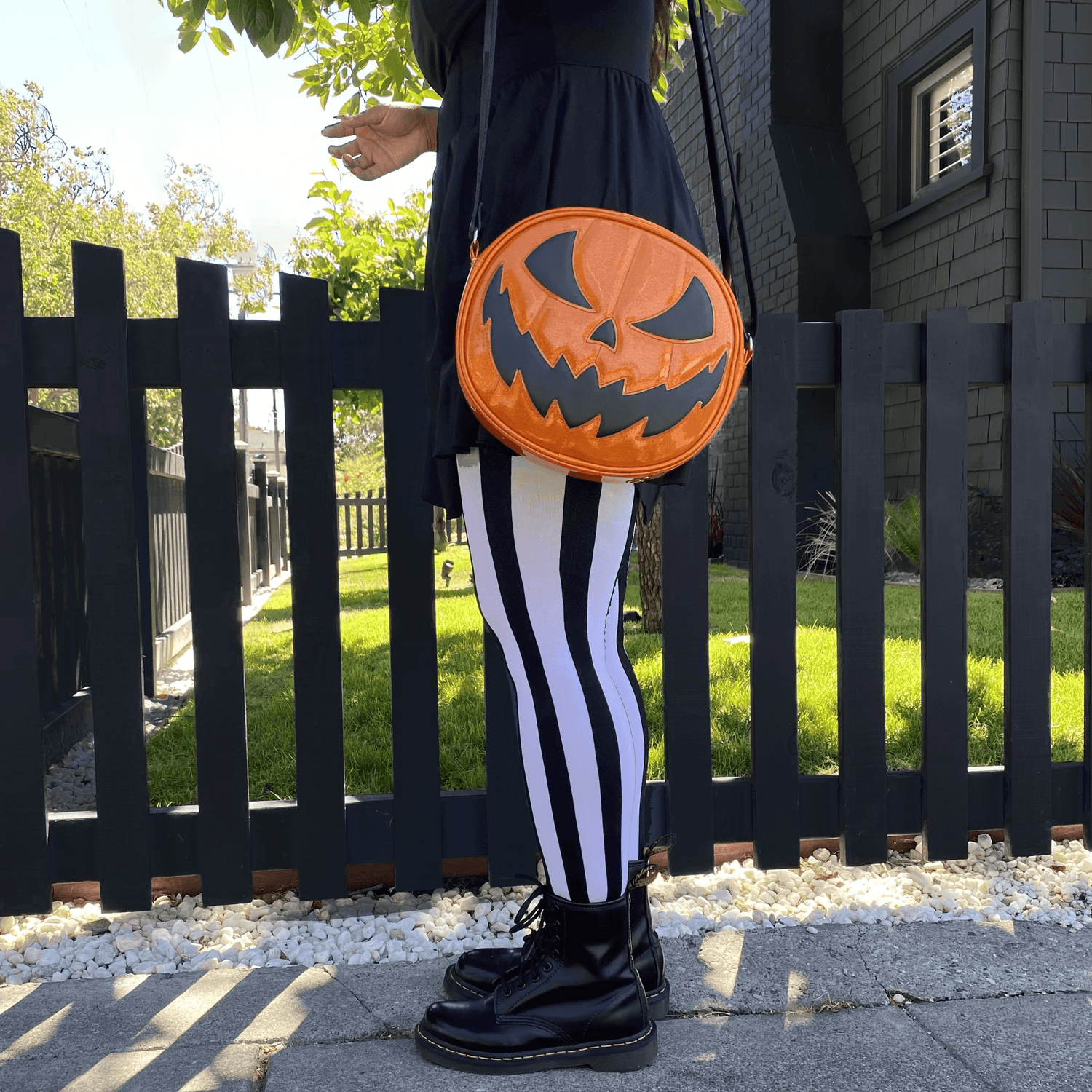 80 Denier Black & White Striped Tights - Betelgeuse