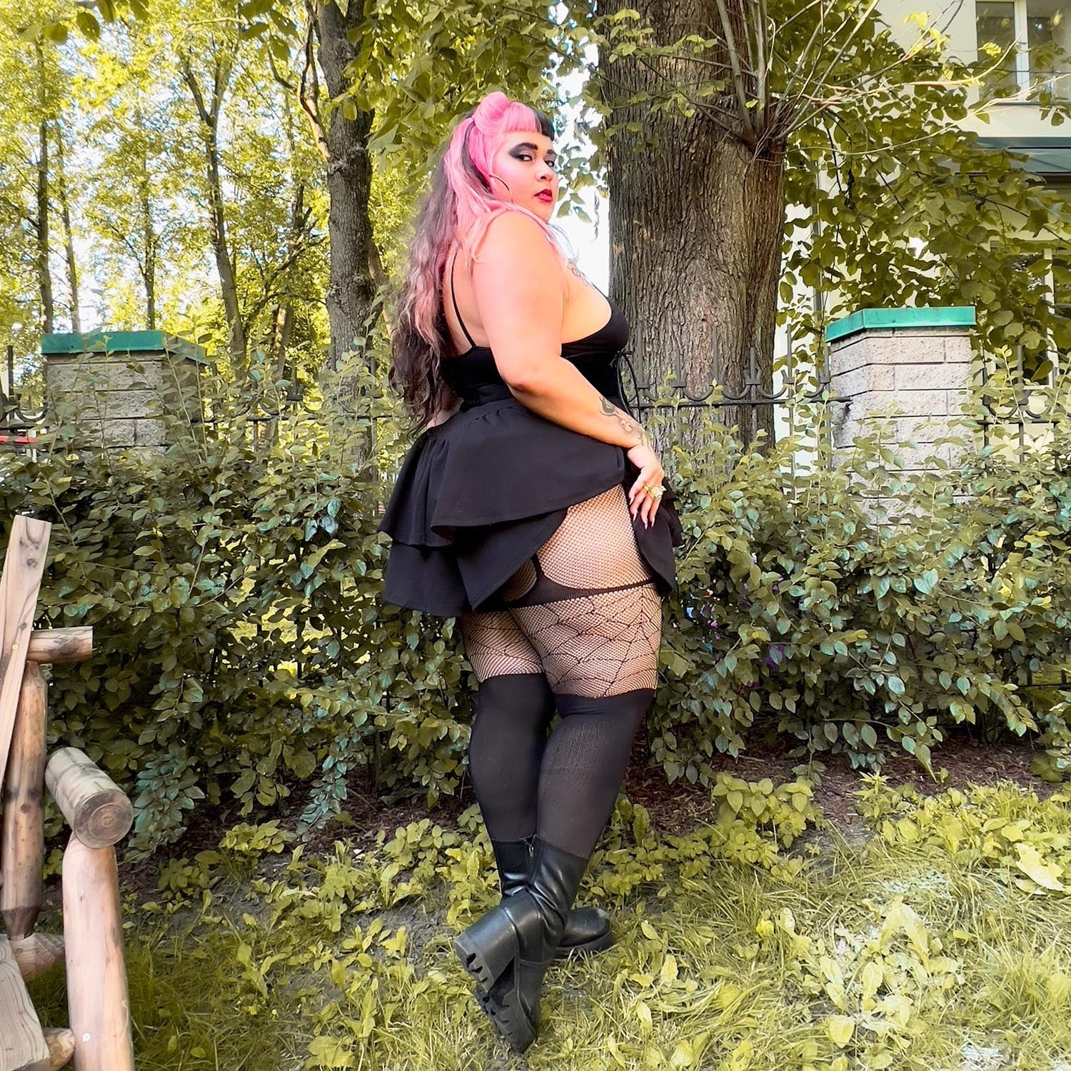 Mock Garter Fishnets - Venom