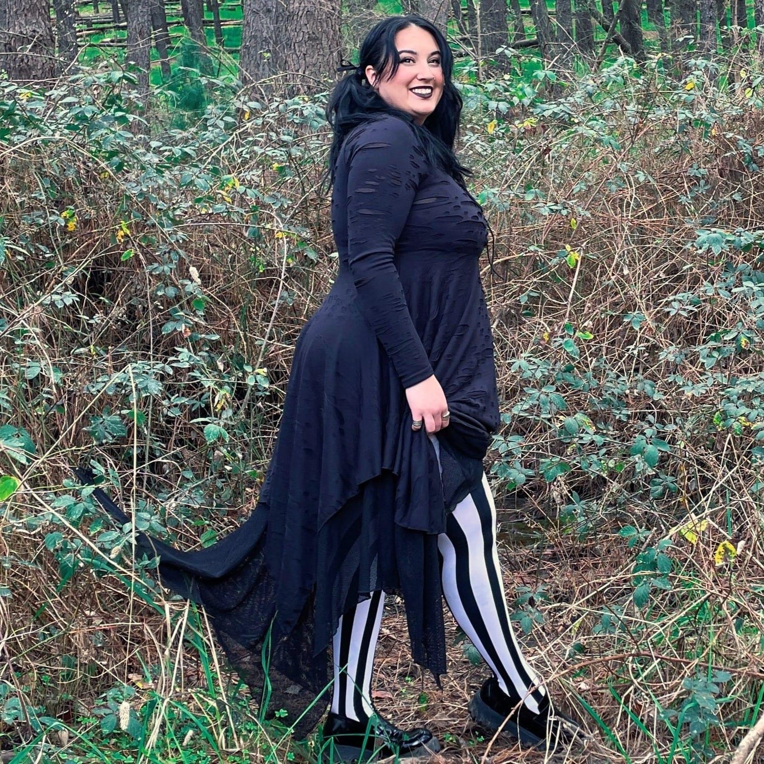 80 Denier Black & White Striped Tights - Betelgeuse
