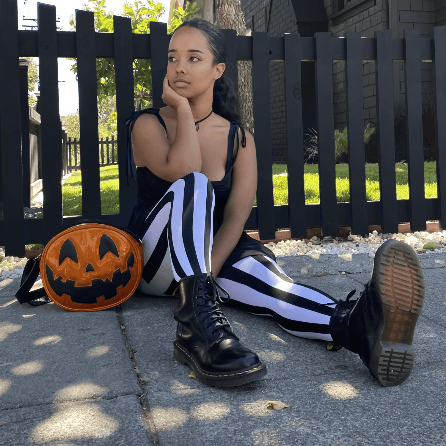 80 Denier Black & White Striped Tights - Betelgeuse